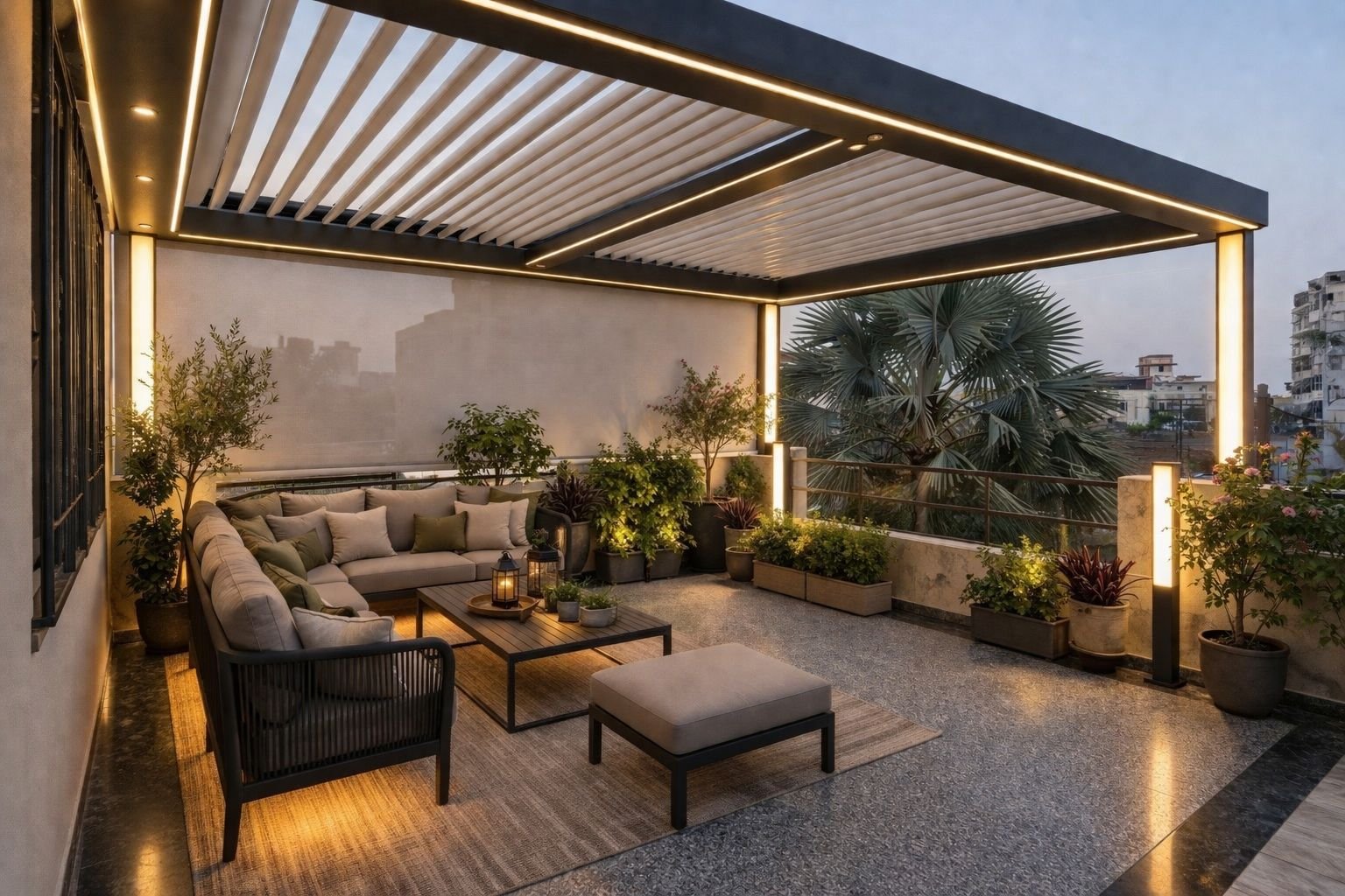 BuildSky premium pergola lounge setup